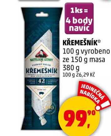 KŘEMEŠNÍK 100 g vyrobeno ze 150 g masa, 380 g 