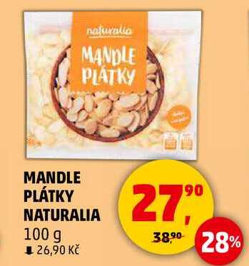 MANDLE PLÁTKY NATURALIA, 100 g 