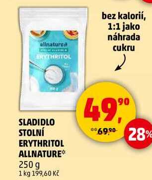 SLADIDLO STOLNÍ ERYTHRITOL ALLNATURE, 250 g 