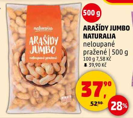 ARAŠÍDY JUMBO NATURALIA neloupané pražené, 500 g