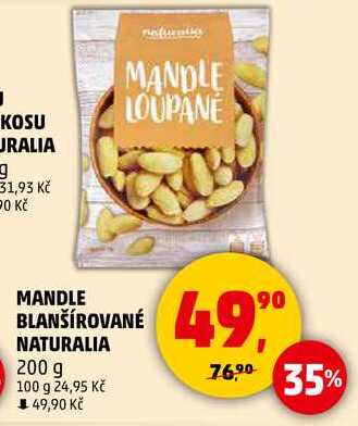 MANDLE BLANŠÍROVANÉ NATURALIA, 200 g