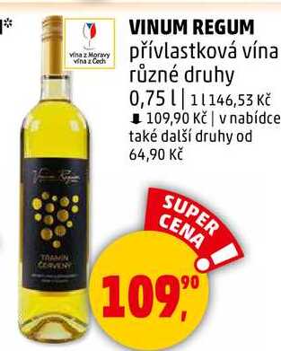 VINUM REGUM přívlastková vína různé druhy, 0,75 l
