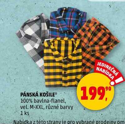 PÁNSKÁ KOŠILE 100% bavlna-flanel, vel. M-XXL, různé barvy, 1 ks 