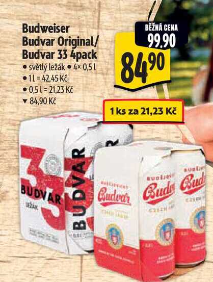 Budweiser Budvar B:Original Pivo světlý ležák 4 x 0,5l