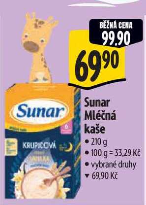 Sunarka Mléčná kaše 210g, vybrané druhy