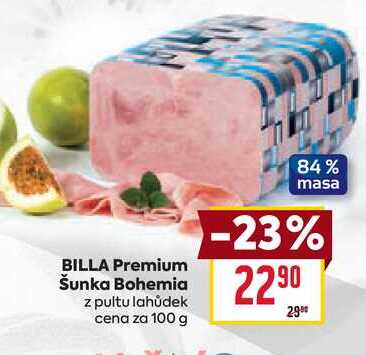 BILLA Premium Šunka Bohemia z pultu lahůdek cena za 100 g 