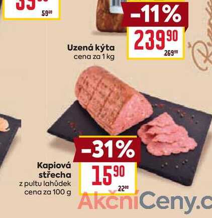 Kapiová střecha z pultu lahůdek cena za 100 g