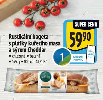 Rustikální bageta s plátky kuřecího masa a sýrem Cheddar chlazená balená 145 g