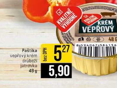 Paštika vepřový krém drůbeží játrovka 48 g