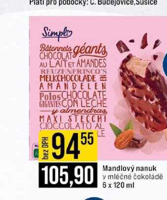 Mandlový nanuk v mléčné čokoládě 6 x 120 ml 