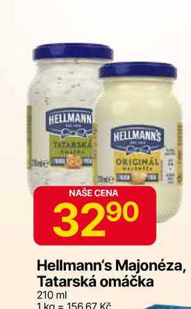 Hellmann's majonéza, tatarská omáčka 210ml, vybrané druhy