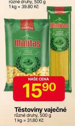 malitas Těstoviny vaječné různé druhy, 500 g 