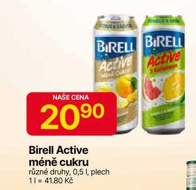 Birell Active méně cukru různé druhy, 0,5 l, plech 