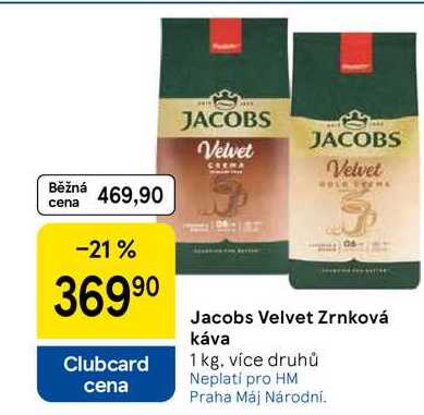 Jacobs Velvet Zrnková káva, 1 kg