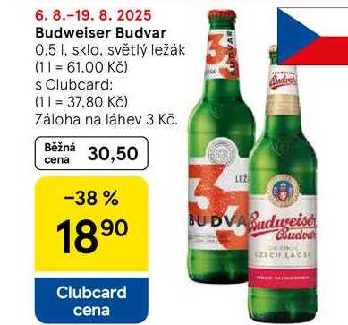 Budweiser Budvar světlý ležák, 0.5 l