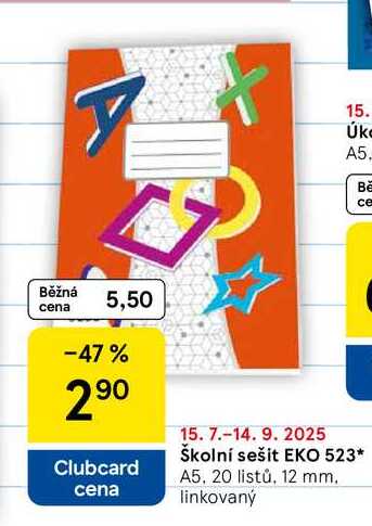 Školní sešit EKO 523, A5, 20 listů, 12 mm. linkovaný 