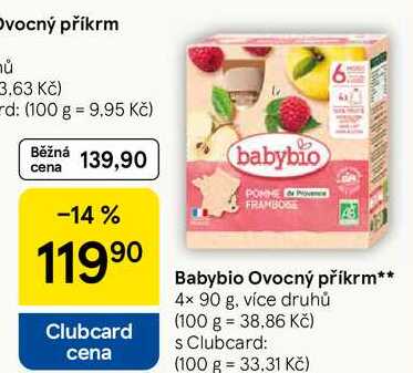 Babybio Ovocný příkrm, 4× 90 g, více druhů  