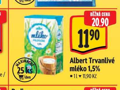  Albert Trvanlivé mléko 1,5% 1 l
