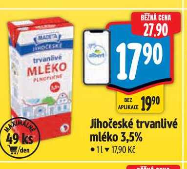   Jihočeské trvanlivé mléko 3,5%  1 l