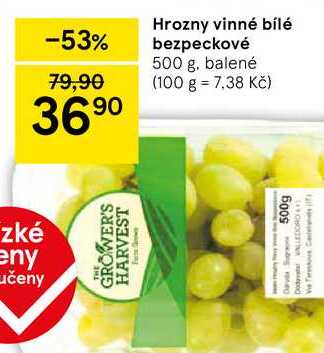 Hrozny vinné bílé bezpeckové, 500 g, balené 