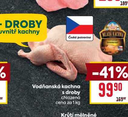 Vodňanská kachna s droby chlazená cena za 1 kg 