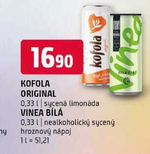 Kofola 0,33l sycena limonäda VINEA BÍLÁ 0,33l nealkoholický syceng hroznový nápoj 