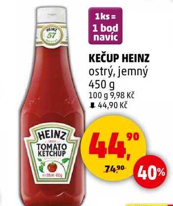 HEINZ kečup ostrý, jemný, 450 g 