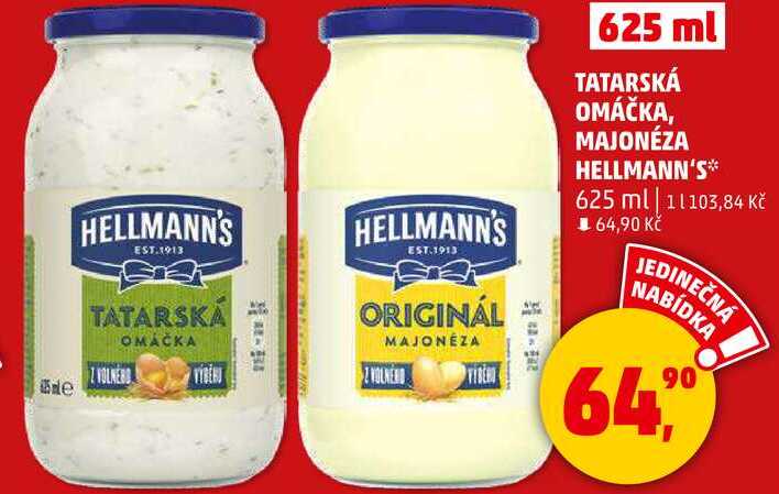 TATARSKÁ OMÁČKA, MAJONÉZA HELLMANN'S, 625 ml 