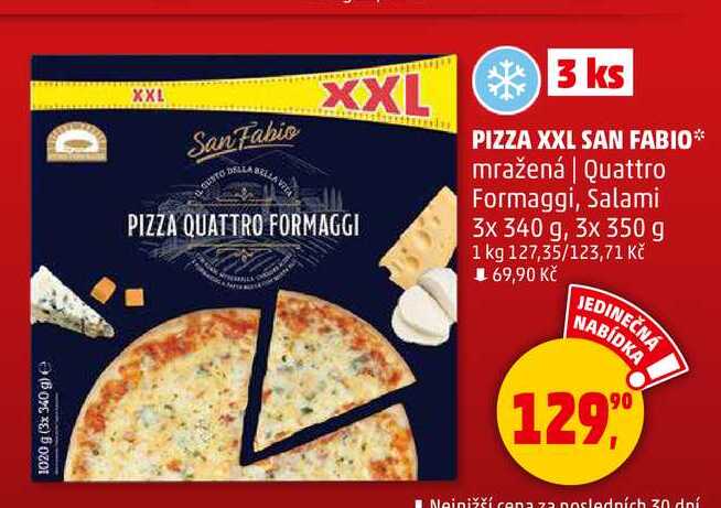 PIZZA XXL SAN FABIO mražená, Quattro Formaggi, 3x 340 g