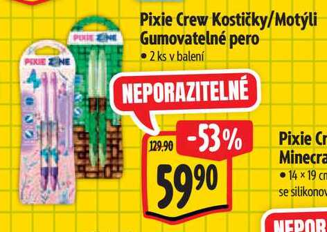   Pixie Crew Kostičky/Motýli  Gumovatelné pero 2 ks  