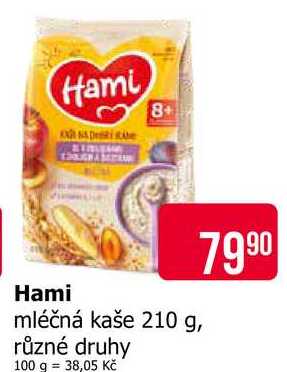 Hami mléčná kaše 210 g, různé druhy 