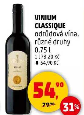 VINIUM CLASSIQUE odrůdová vína, různé druhy, 0,75 l