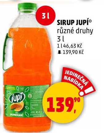 SIRUP JUPÍ různé druhy, 3 l 