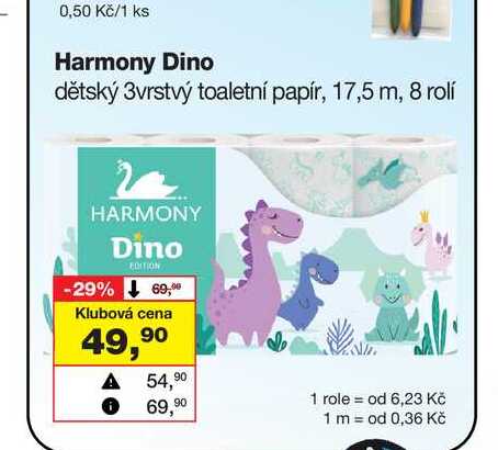 Harmony Dino dětský 3vrstvý toaletní papír, 17,5 m, 8 rolí
