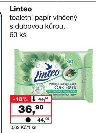 Linteo toaletní papír vlhčený s dubovou kůrou, 60 ks 