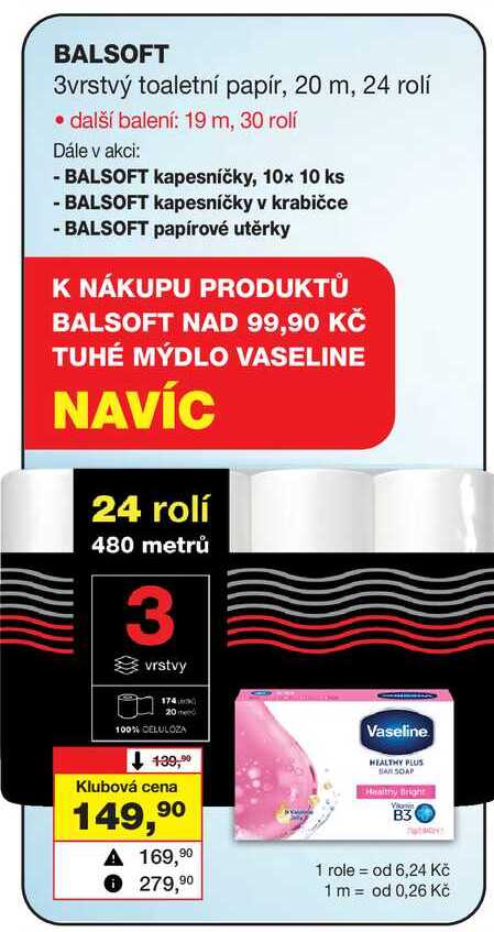 BALSOFT 3vrstvý toaletní papír, 20 m, 24 rolí 