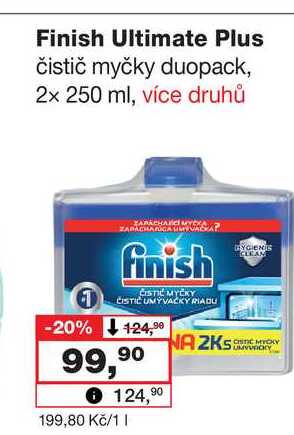 Finish Ultimate Plus čistič myčky duopack, 2x 250 ml