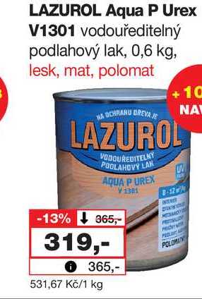 LAZUROL Aqua P Urex V1301 vodouředitelný podlahový lak, 0,6 kg