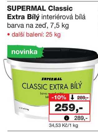 SUPERMAL Classic Extra Bílý interiérová bílá barva na zeď, 7,5 kg 