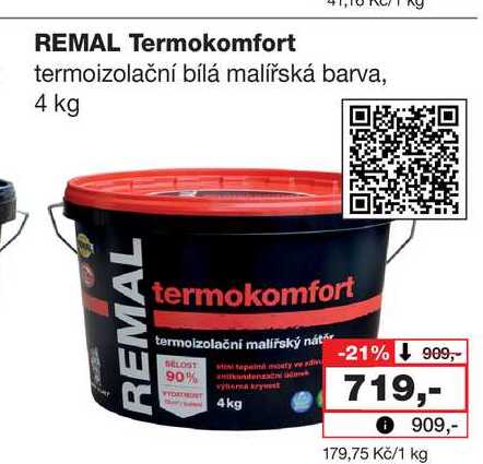 REMAL Termokomfort termoizolační bílá malířská barva, 4 kg 