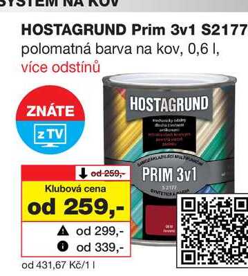 HOSTAGRUND Prim 3v1 S2177 polomatná barva na kov, 0,6l