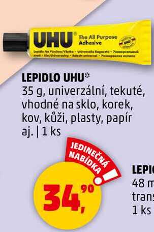 LEPIDLO UHU, 35 g, univerzální, tekuté, vhodné na sklo, korek, kov, kůži, plasty, papír aj., 1 ks 