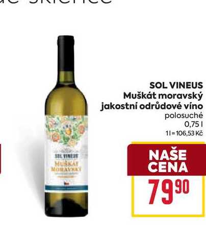 SOL VINEUS Muškát moravský jakostní odrůdové víno polosuché 0,75l