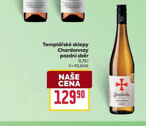 Templářské sklepy Chardonnay pozdní sběr 0,75l 