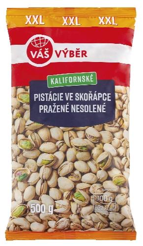 VÁŠ VÝBĚR Pistácie ve skořápce pražené nesolené, 500 g