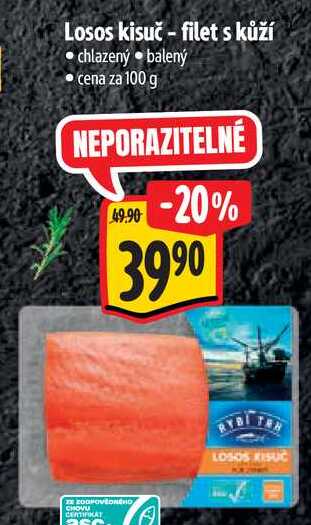 Losos kisuč-filet s kůží, cena za 100 g