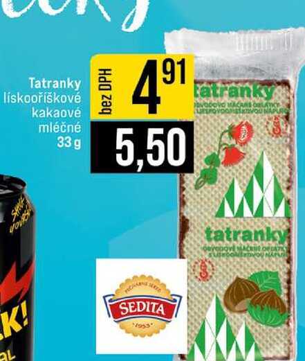 Tatranky lískooříškové kakaové mléčné 33 g