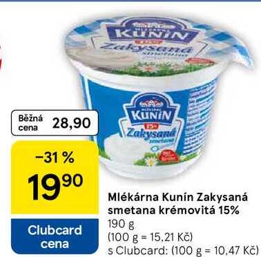 Mlékárna Kunín Zakysaná smetana krémovitá 15%, 190 g 