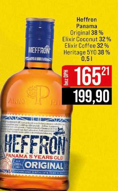 Heffron Panama Original 38% Elixir Coconut 32% Elixir Coffee 32% Heritage 5YO 38% bez DPH 0,5l