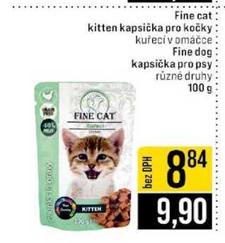 Fine cat kitten kapsička pro kočky kuřecí v omáčce Fine dog kapsička pro psy různé druhy 100 g 